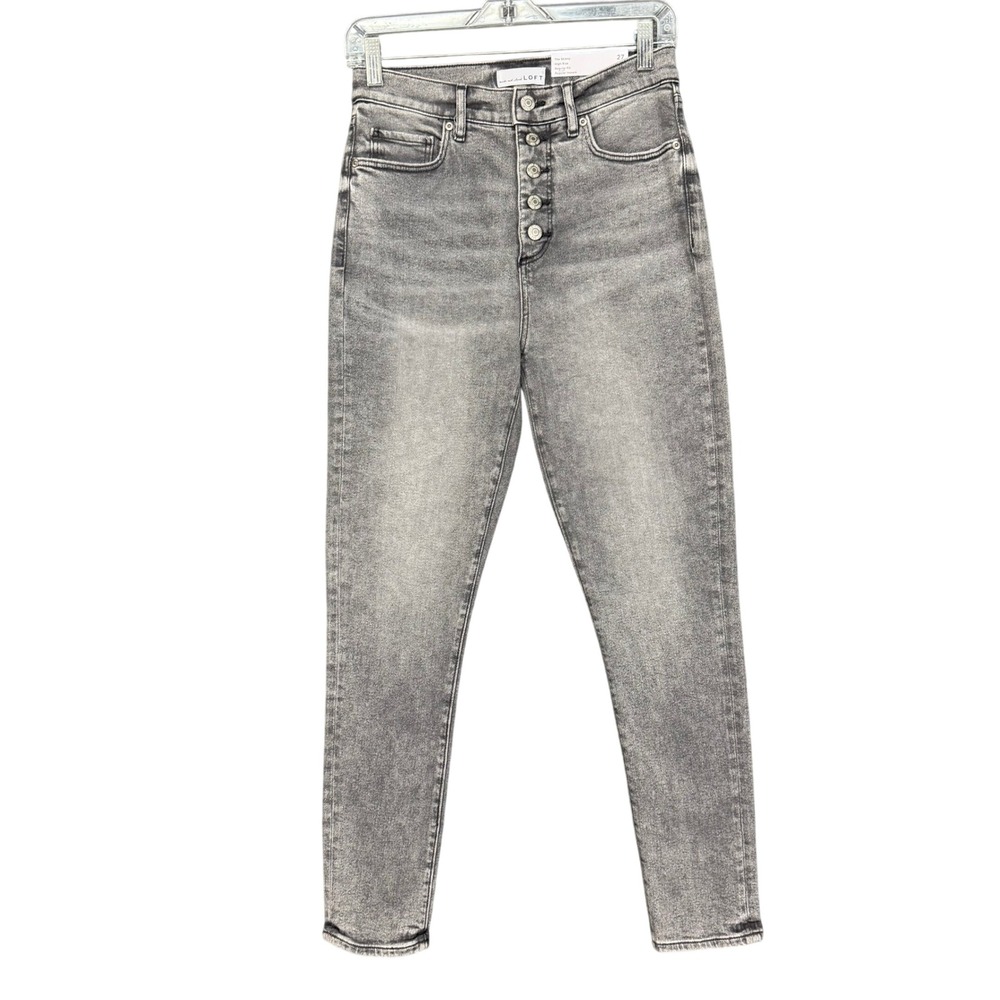 LOFT The Skinny Jeans Womens 27/4 Light Grey High Rise Button Fly Denim NWT